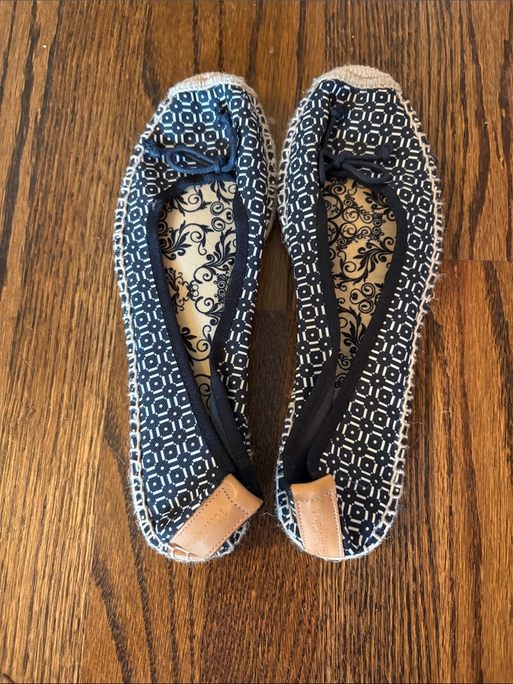 Tory Burch Navy & Tan Patterned Slip-On Flats